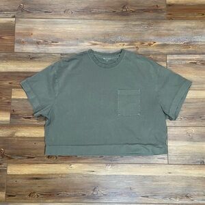 Athleta Classic 100% Cotton Crop Tee Olive Green Medium Oversized Workout Yoga